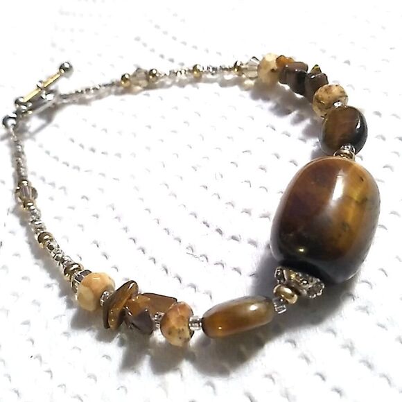 Tiger's Eye Barrel with Earth-tone Stone Chips & Crystal Bracelet - Picture 3 of 13